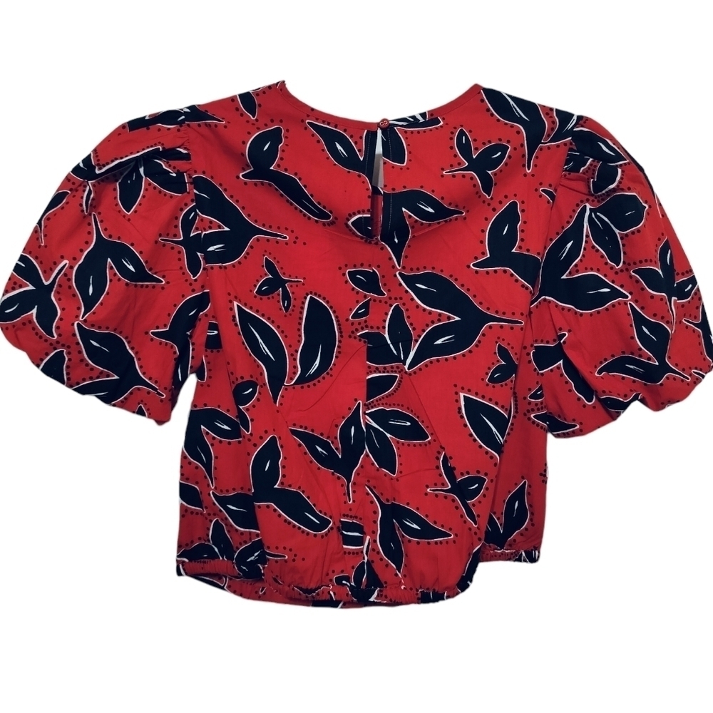 (1586) Walter Baker Fiona Print Short Sleeve Ruched Top Size Small - Picture 8 of 14